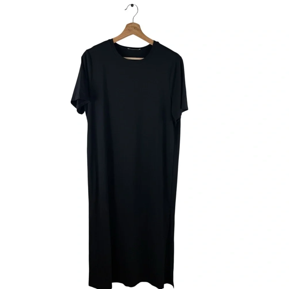 Reformation Bronwyn T-shirt dress Sz Small S Black side split stretch - Picture 2 of 10